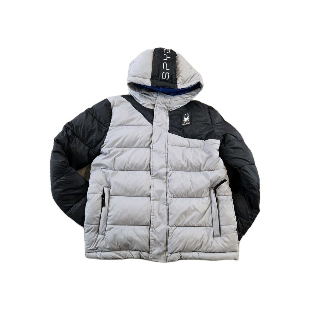 SPYDER  Boy's Hooded Full Zip Snap Coat Lined Insulated Puffer Jacket Size 14/16